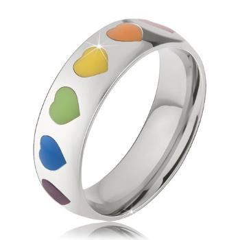 Obrúčka z chirurgickej ocele, farebné glazúrované srdcia - Veľkosť: 47 mm