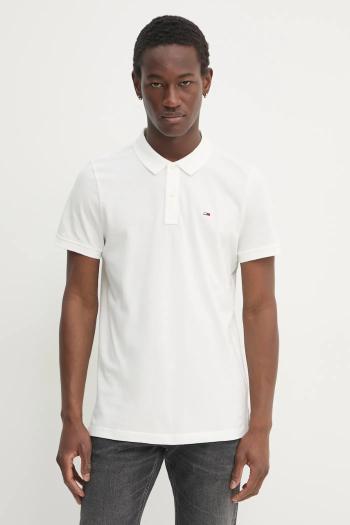 Bavlnené polo tričko Tommy Jeans béžová farba, jednofarebné, DM0DM18312