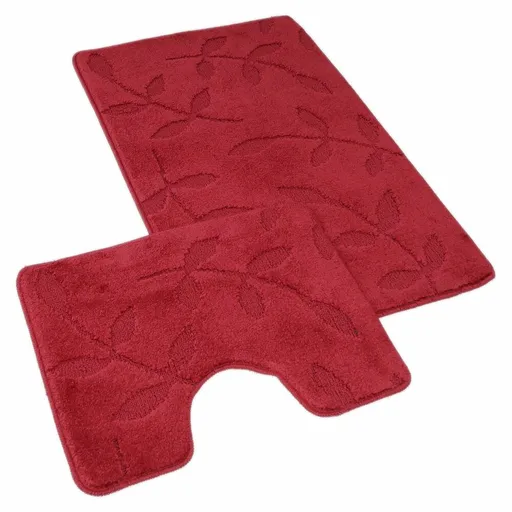 Kvalitex Súprava kúpeľňových predložiek Listy vínová, 60 x 100 cm, 60 x 50 cm