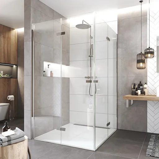 Mereo Sprchovací kút, Novea, štvorec, zalamovací, 120x120 cm, chróm ALU, sklo Číre CK14843ZVR