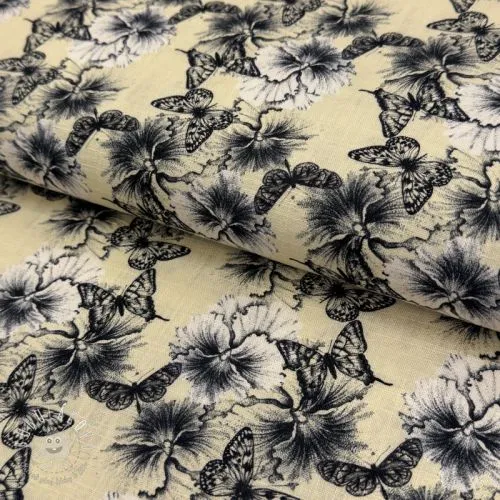 Viskóza s ľanom Hibiscus digital print