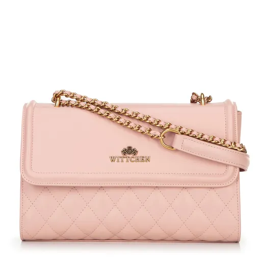 Dámska kabelka cez rameno z pravej kože s ružovým prešívaním 100-4E-205-P