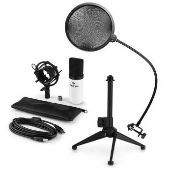 Auna MIC-900WH V2, USB mikrofónová sada, kondenzátorový mikrofón + pop-filter + stolný statív