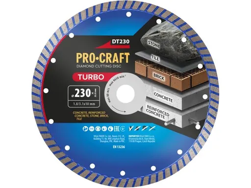 Diamantový rezný kotúč 230 mm PROCRAFT DT230 Turbo
