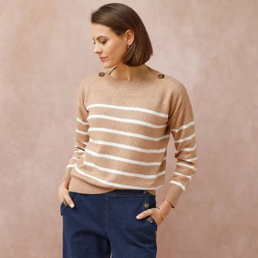 Pulóver s lodičkovým výstrihom, pruhovaný