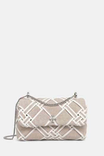 Kabelka Tory Burch Kira Woven Canvas Mini Flap béžová farba, 154831-250