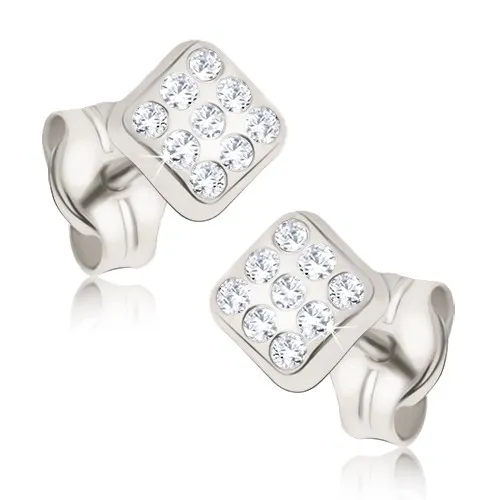 Zlaté náušnice 14K biele štvorce so zirkónmi