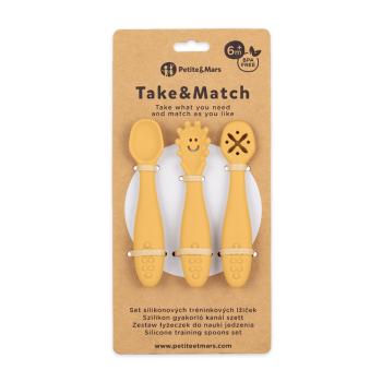 PETITE&MARS Set 3 ks silikónových tréningových lyžičiek Take&Match Intense Ochre 6m+