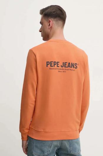 Mikina Pepe Jeans SAM CREW pánska, oranžová farba, s potlačou, PM582703