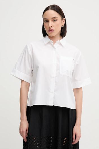 Bavlnená košeľa Tommy Hilfiger biela farba, voľný strih, s klasickým golierom, WW0WW44717
