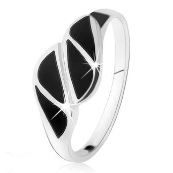 Strieborný prsteň 925, čierne asymetrické trojuholníky, vysoký lesk - Veľkosť: 58 mm