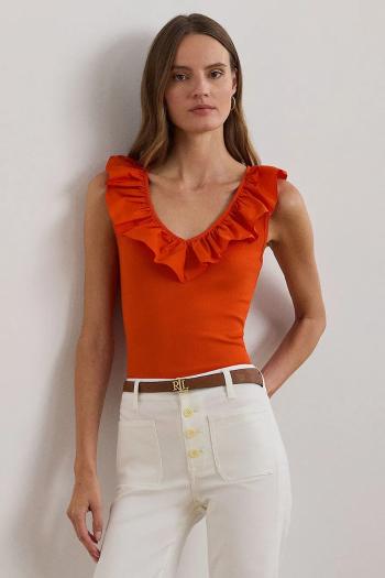 Bavlnený top Lauren Ralph Lauren oranžová farba, 200957654