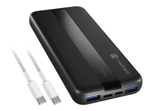 Power banka Natec TREVI SLIM Q V2 10000mAh, 2X USB-A 18W, 1X USB-C 20W, USB-C - USB0-C kábel, čierna