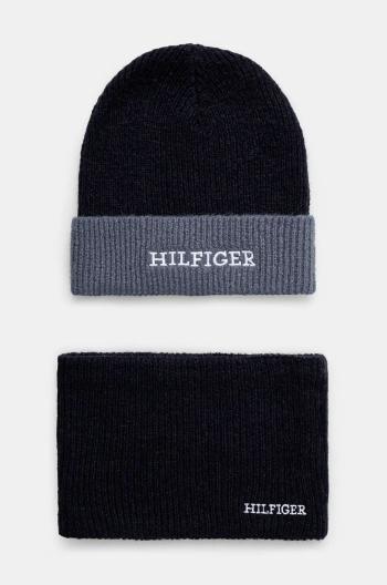 Detská čiapka a šál komín Tommy Hilfiger tmavomodrá farba, AU0AU01938