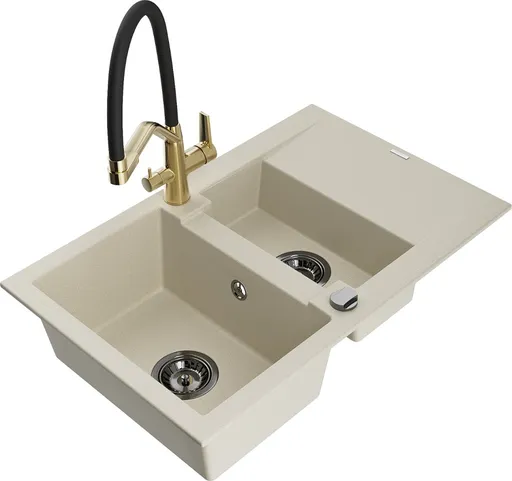 MEXEN/S MEXEN/S - Gaspar granitový drez 1.5 s odkvapkávačom vrátane batérie Duo, béžová 6507-69-671701-57-B