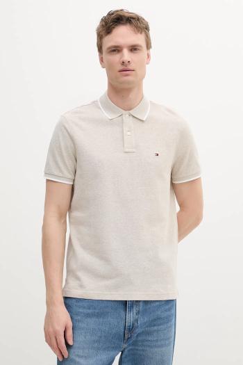 Polo tričko s prímesou ľanu Tommy Hilfiger béžová farba, jednofarebné, MW0MW33140