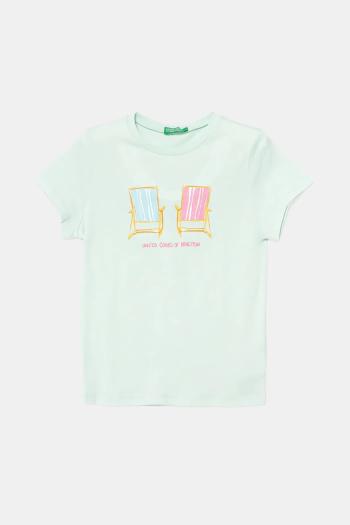 Detské bavlnené tričko United Colors of Benetton zelená farba, 3I1XG10JJ