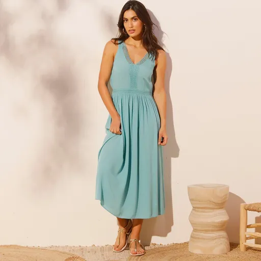 Dlhé šaty bez rukávov, macramé