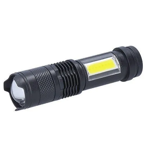 Solight LED nabíjacie vreckové svietidlo so zoomom, 100lm + 70lm, Li-Ion, USB, čierna