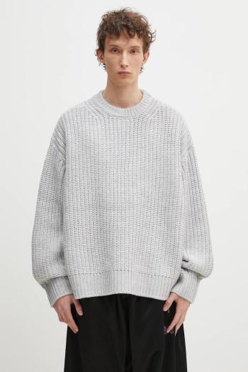 Sveter s prímesou vlny MKI MIYUKI ZOKU Chunky Rib Knit Crewneck pánsky, šedá farba, CHUNKY.RIB.KNIT.CRE.GR