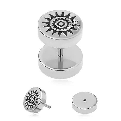 Falošný oceľový piercing do ucha - čierne ohnivé slnko