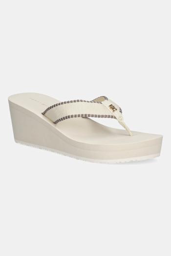 Šľapky Tommy Hilfiger WEDGE BEACH SANDAL béžová farba, na kline, FW0FW08738