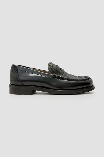 Kožené mokasíny AllSaints Bloom Loafer pánske, čierna farba, M021FC