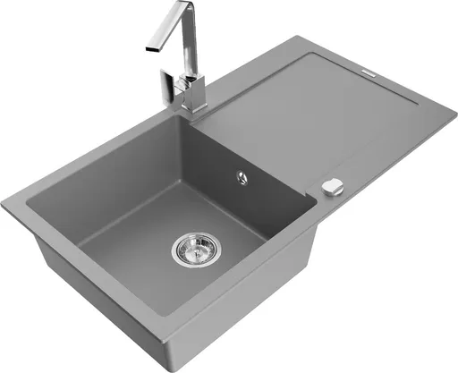 MEXEN/S MEXEN/S - Leo granitový drez 1-miska s odkvapkávačom vrátane batérie Rita, šedý 6501-71-670300-00