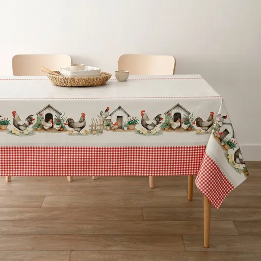 Voskovaný obrus s potlačou sliepok