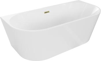 MEXEN/S - Oval vaňa voľne stojaca nástenná 180 x 80 cm, biela, sifón a prepad zlatá 52671808000-50