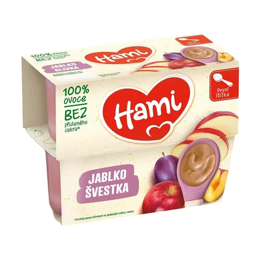HAMI Prvá lyžička 100% ovocia Slivka a jablko od 4.mesiaca 4x100 g