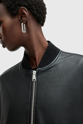 Kožená bunda bomber AllSaints YARA dámska, čierna farba, prechodná, W074LB