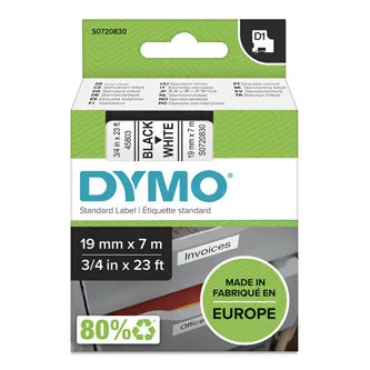 Dymo originál páska do tlačiarne štítkov, Dymo, 45803, S0720830, černý tlač/biely podklad, 7m, 19mm, D1