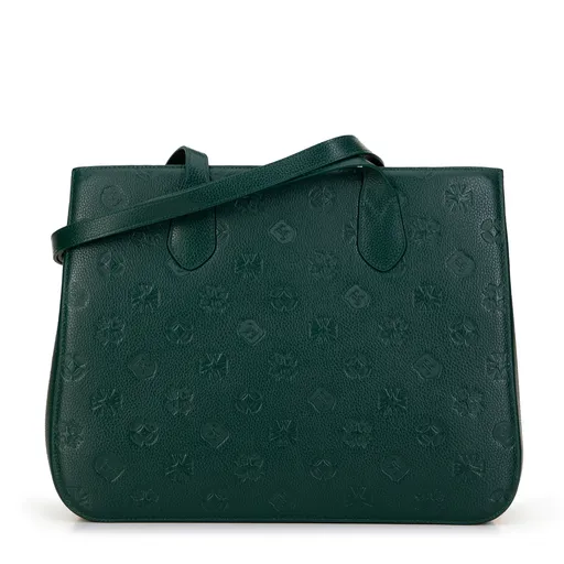 Damska shopperka skórzana monogramem zielona 99-4E-613-Z