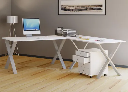 VCM Rohový stůl Lona 220x220x80 X-nohy, bílý