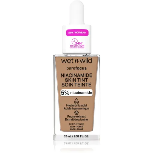 Wet n Wild BareFocus Niacinamide Skin Tint ľahký hydratačný make-up odtieň Deep (Warm) 32 ml