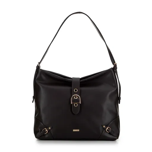 Torebka worek z ekoskóry z ozdobnym zapięciem brązowa 99-4Y-518-4