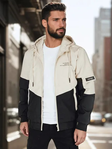Pánska prechodná bunda s kapucňou, béžová Dstreet TX5027