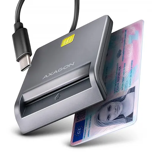 AXAGON CRE-SM3TC, USB-C FlatReader čítačka kontaktných kariet Smart card (eObčanka), kábel 1.2m
