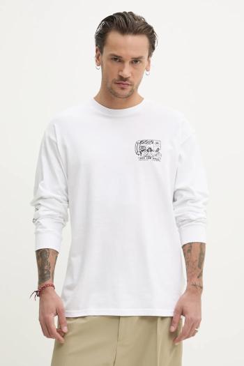 Bavlnené tričko s dlhým rukávom Vans biela farba, s potlačou, VN000M41WHT1