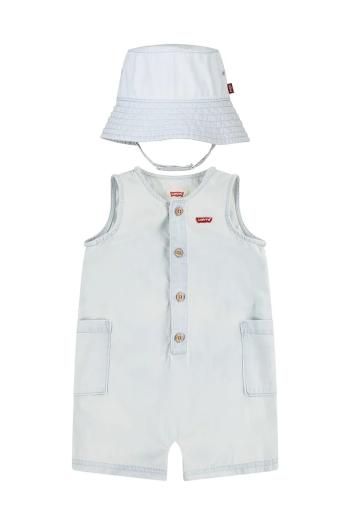 Detské bavlnené dupačky Levi's LVB DENIM ROMPER & BUCKET HAT