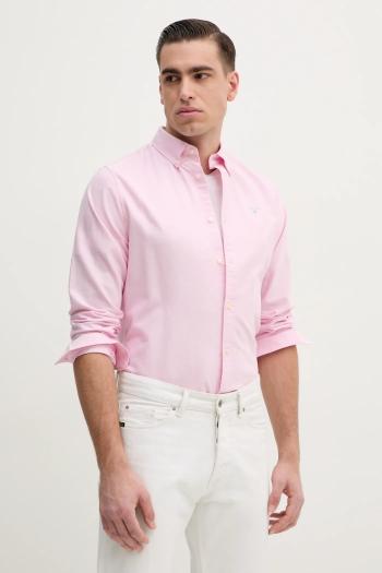 Bavlnená košeľa Barbour Oxtown pánska, ružová farba, slim, s golierom button-down