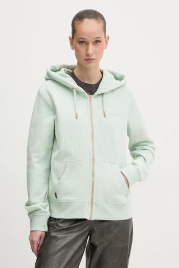 Bavlnená mikina Superdry dámska, zelená farba, s kapucňou, jednofarebná, W2012358A-1WM