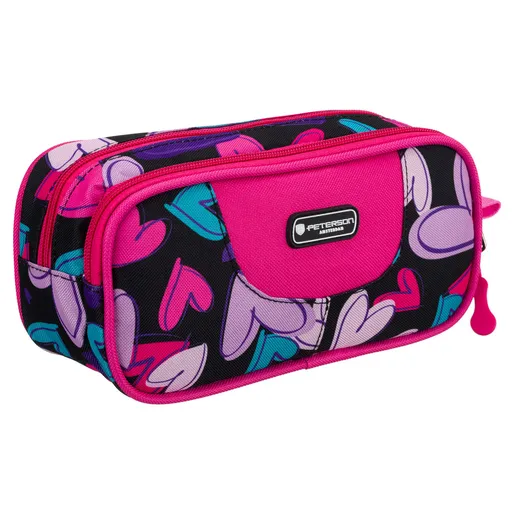 Dievčenský školský peračník z polyesteru s motívom srdiečok – dvojkomorový, viacfarebný