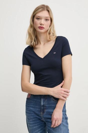 Bavlnené tričko Tommy Jeans dámske, tmavomodrá farba, DW0DW20458