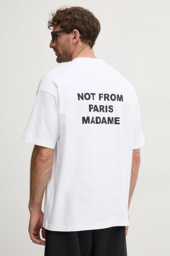 Bavlnené tričko Drôle de Monsieur Le T-Shirt Slogan pánske, biela farba, s potlačou, PERM-TS203-CO002-OPW