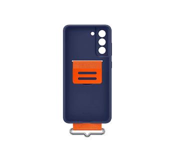 Samsung Galaxy S21 FE Silicone Cover with Strap, gyári szilikon tok szíjjal, sötétkék, EF-GG990TN