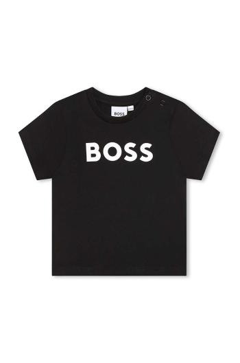 Detské bavlnené tričko BOSS čierna farba, s potlačou