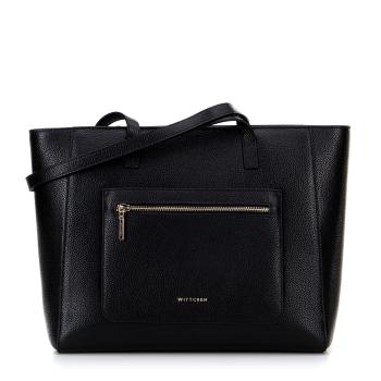 Kožená taška shopper s vreckami na prednej strane čierna so zlatým logom 100-4E-620-1G