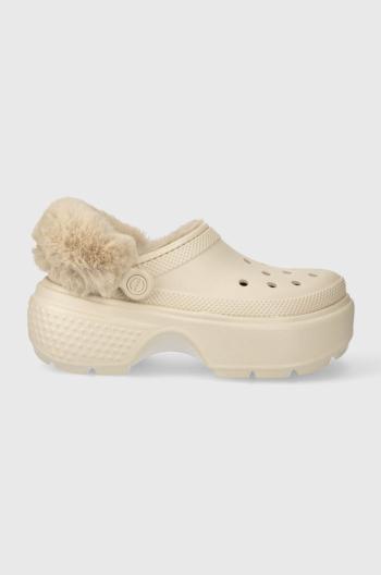 Šľapky Crocs Stomp Lined Clog dámske, béžová farba, na platforme, 208546